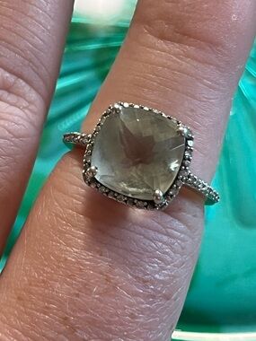 Sterling Silver 925 Green Amethyst Prasiolite CZ Cocktail Size 6.25 Ring